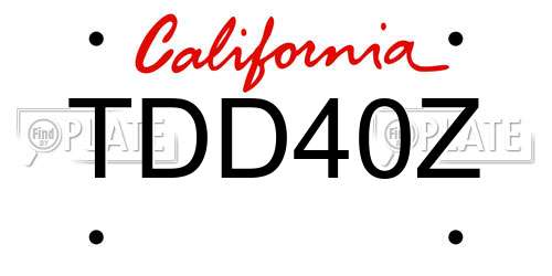 TDD40Z California License Plate