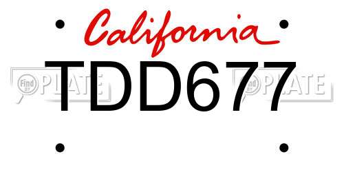 TDD677 California License Plate