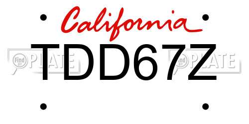 TDD67Z California License Plate