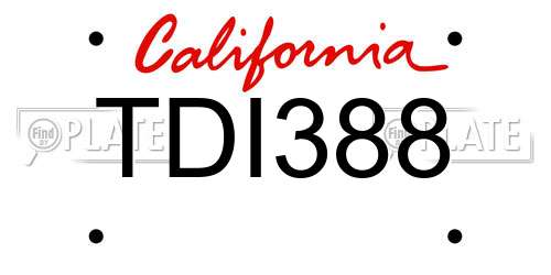 TDI388 California License Plate