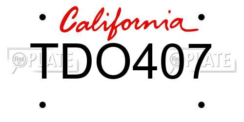 TDO407 California License Plate