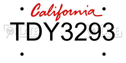 TDY3293 California License Plate