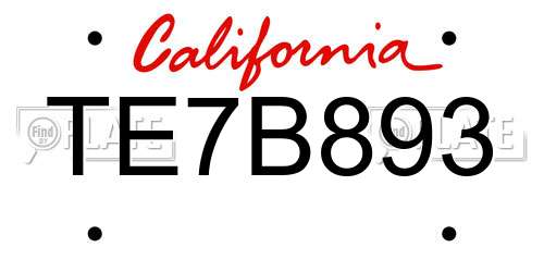 TE7B893 California License Plate