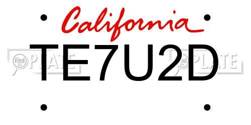 TE7U2D California License Plate