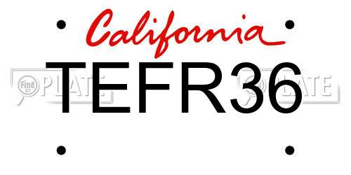 TEFR36 California License Plate