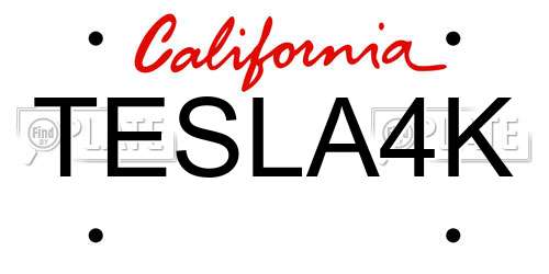 TESLA4K California License Plate