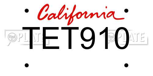 TET910 California License Plate