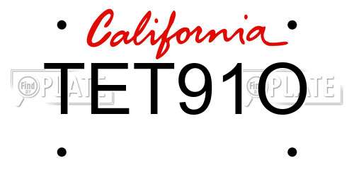 TET91O California License Plate