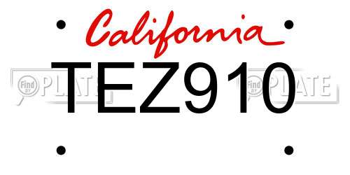 TEZ910 California License Plate