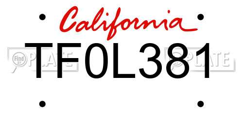 TF0L381 California License Plate
