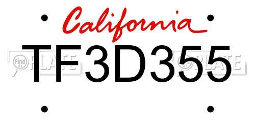 TF3D355 California License Plate