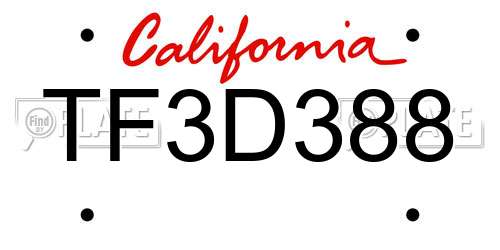 TF3D388 California License Plate