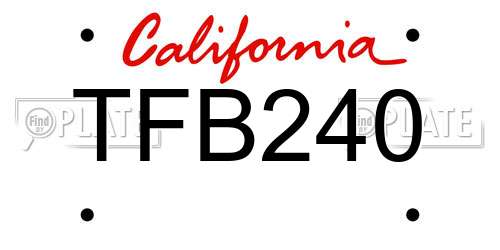 TFB240 California License Plate