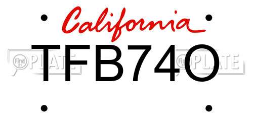 TFB74O California License Plate