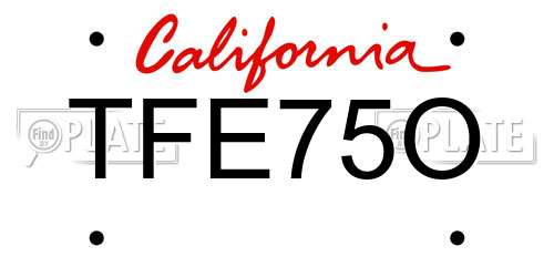 TFE75O California License Plate
