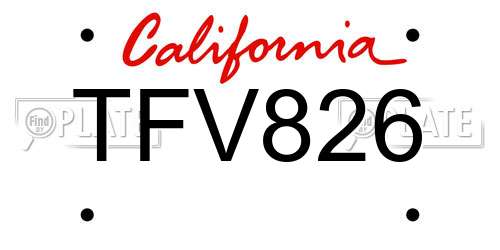 TFV826 California License Plate
