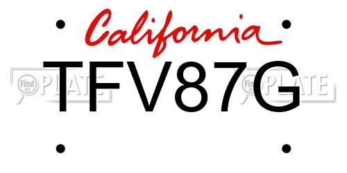 TFV87G California License Plate