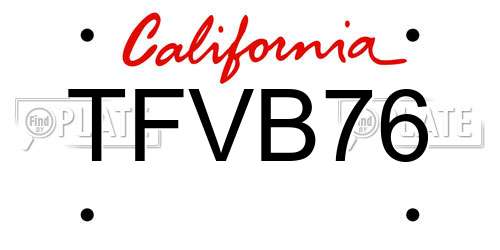 TFVB76 California License Plate