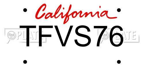 TFVS76 California License Plate
