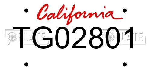 TG02801 California License Plate