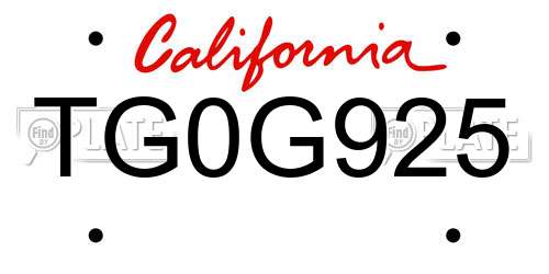 TG0G925 California License Plate