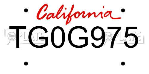 TG0G975 California License Plate