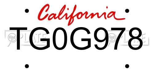 TG0G978 California License Plate