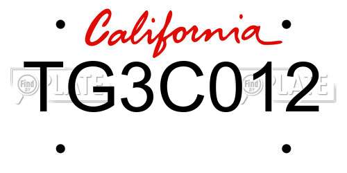 TG3C012 California License Plate