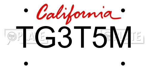 TG3T5M California License Plate