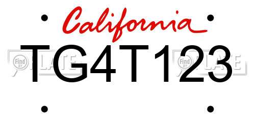 TG4T123 California License Plate