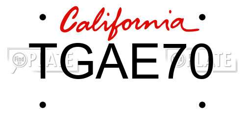 TGAE70 California License Plate