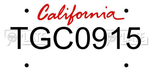 TGC0915 California License Plate