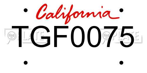 TGF0075 California License Plate