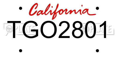 TGO2801 California License Plate