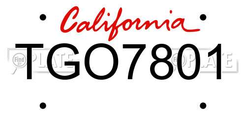 TGO7801 California License Plate