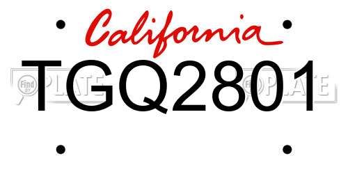 TGQ2801 California License Plate