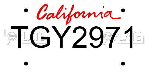 TGY2971 California License Plate