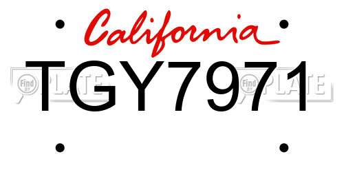 TGY7971 California License Plate