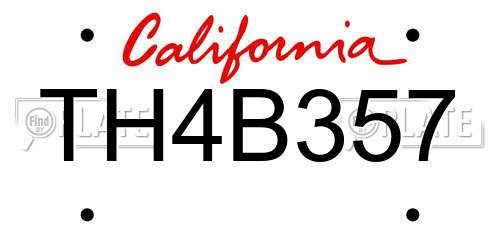 TH4B357 California License Plate