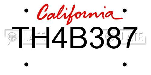 TH4B387 California License Plate