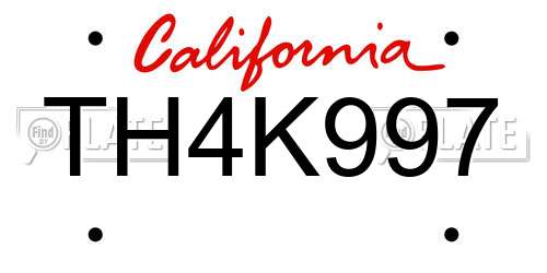 TH4K997 California License Plate