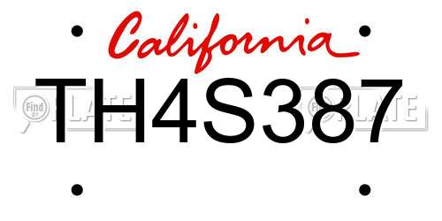TH4S387 California License Plate