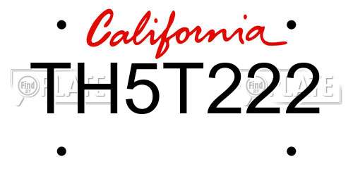 TH5T222 California License Plate