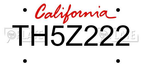 TH5Z222 California License Plate