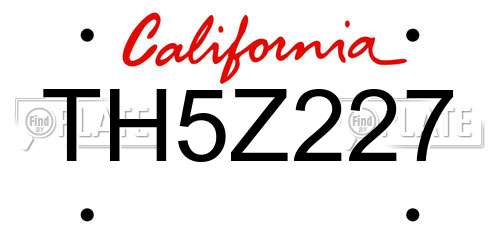 TH5Z227 California License Plate