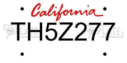 TH5Z277 California License Plate
