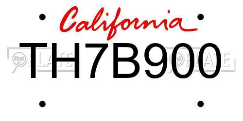 TH7B900 California License Plate