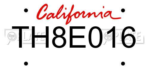 TH8E016 California License Plate