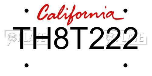 TH8T222 California License Plate