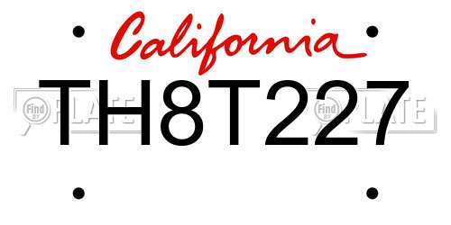 TH8T227 California License Plate